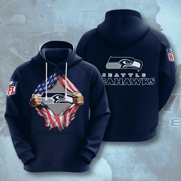 Men's Seattle Seahawks Navy 3D Trending T-Shirt Hoodie